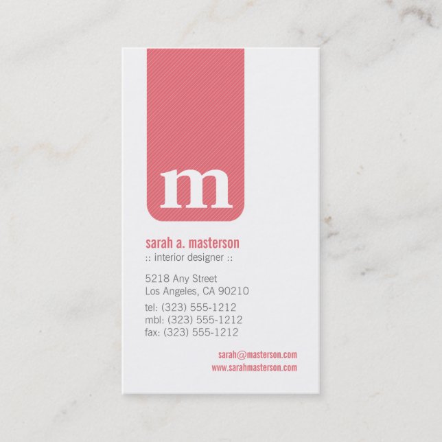 Simple Monogram Designer Business Card (rose) (Front)
