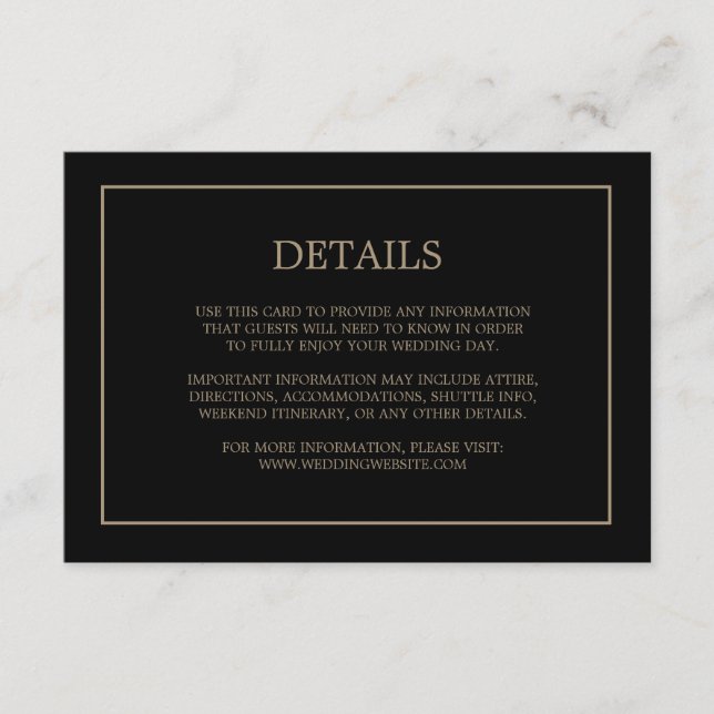 Simple Monogram Details Black Gold Wedding  Enclosure Card (Front)