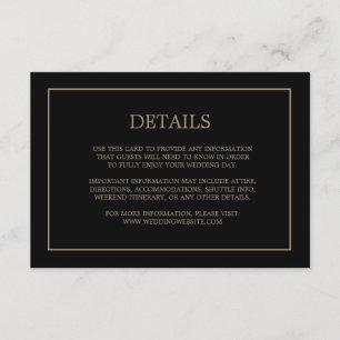 Simple Monogram Details Black Gold Wedding  Enclosure Card