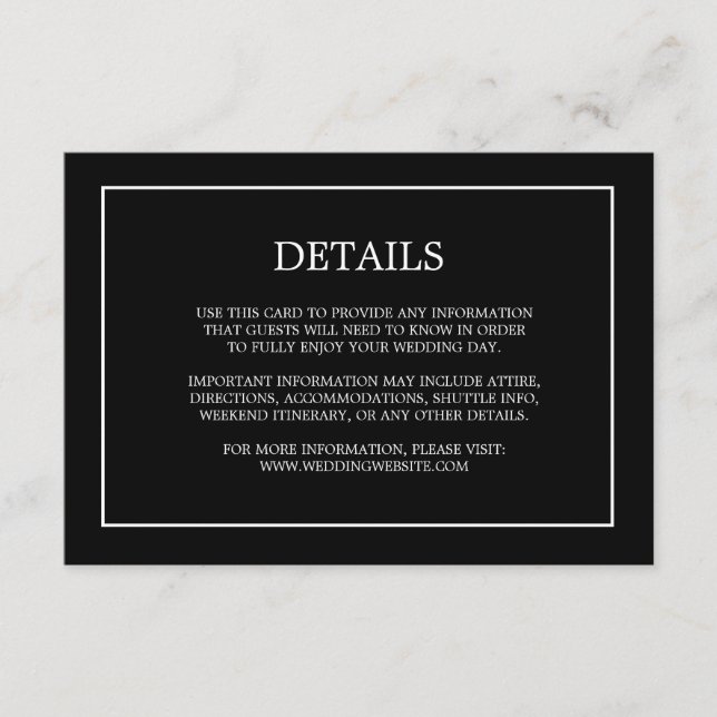 Simple Monogram Details Black Wedding Enclosure Card (Front)