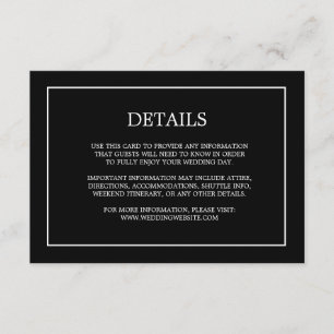 Simple Monogram Details Black Wedding Enclosure Card