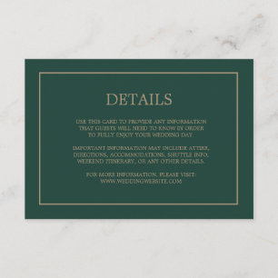 Simple Monogram Details Emerald Green Wedding Enclosure Card