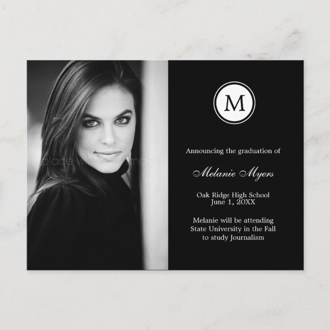 Simple Monogram EDITABLE COLOR Graduation Postcard (Front)
