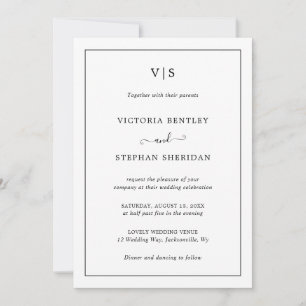 Simple Monogram Elegant All In One Wedding Invitation