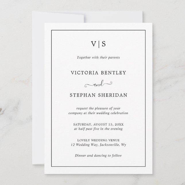 Simple Monogram Elegant All In One Wedding Invitation (Front)