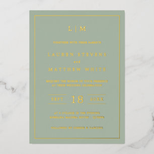 Simple Monogram Elegant Sage Green Wedding Gold