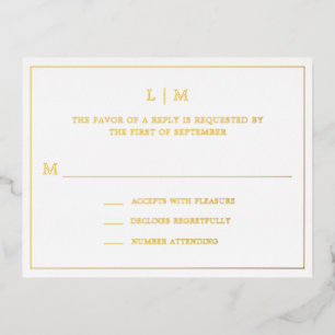 Simple Monogram Elegant Wedding RSVP Foil Invitation Postcard