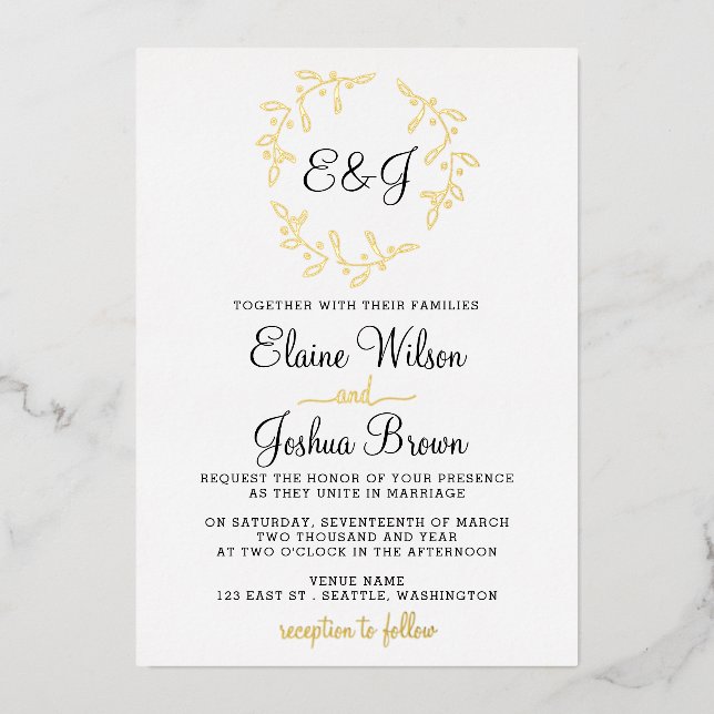  Simple Monogram Foil Wreath Wedding (Front)