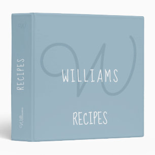 simple monogram for family recipes, blue binder