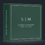 Simple Monogram Forest Green Elegant Wedding Binder<br><div class="desc">Simple wedding binder featuring a modern yet elegant design with your two letter monogram along with your names and wedding date surrounded by a thin border. All text is in white over a forest green background. The fonts and background colors may be changed to any colors you wish. A chic...</div>