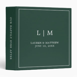 Simple Monogram Forest Green Elegant Wedding Binder