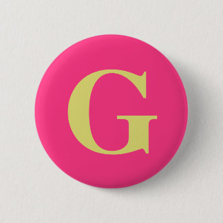 Simple Monogram Fuchsia and Straw Yellow 2 Inch Round Button