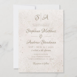 Simple Monogram Gold Ivory Beige Wedding Invitation