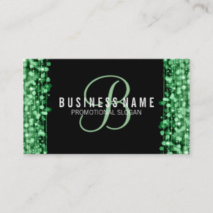 Simple Monogram Green Lights & Sparkles Business Card