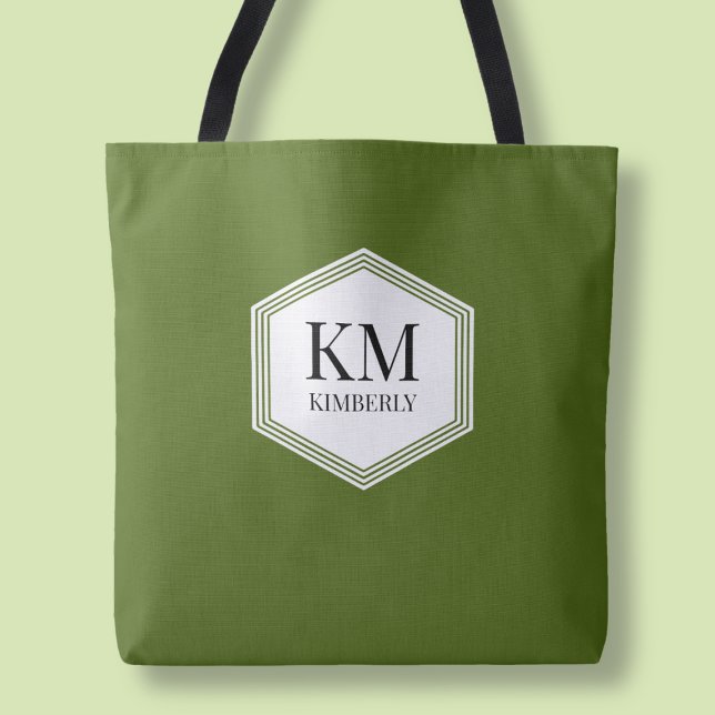 Simple Monogram Green  Modern Personalized Name Tote Bag (Simple Monogram Green Modern Personalized Name Tote Bag)