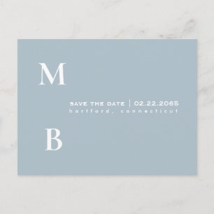 Simple Monogram Icy Blue Wedding Save the Date  Postcard