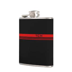 Simple Monogram in Red and Black Hip Flask