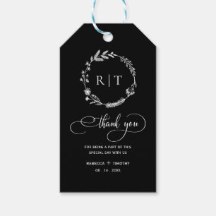 Simple Monogram Initial Black Wedding Favour Gift Tags