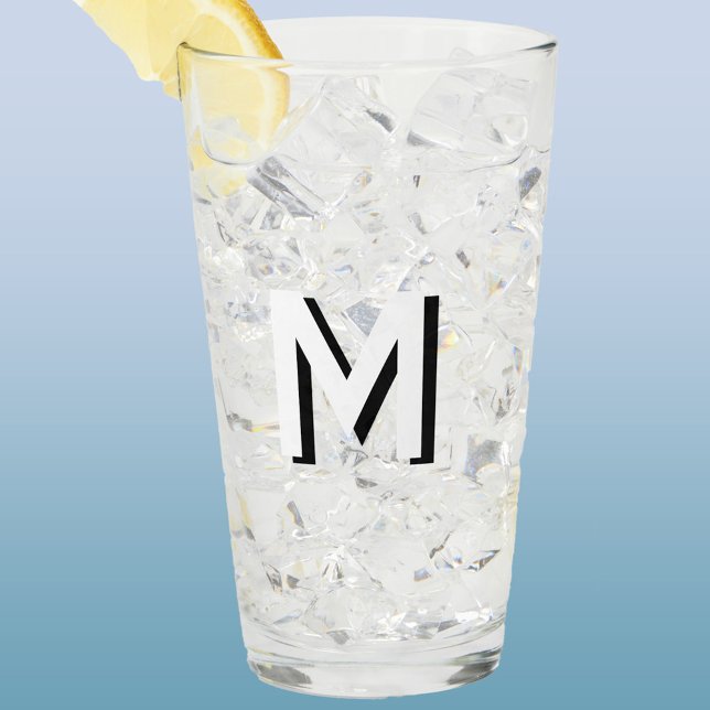 Simple Monogram Initial Drop Shadow Personalized Glass (Modern monogram initial drop shadow personalized glass tumbler)