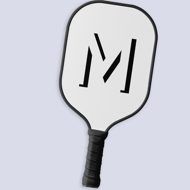Simple Monogram Initial Drop Shadow Personalized Pickleball Paddle (Modern monogram initial black and white drop shadow personalized pickleball paddle)