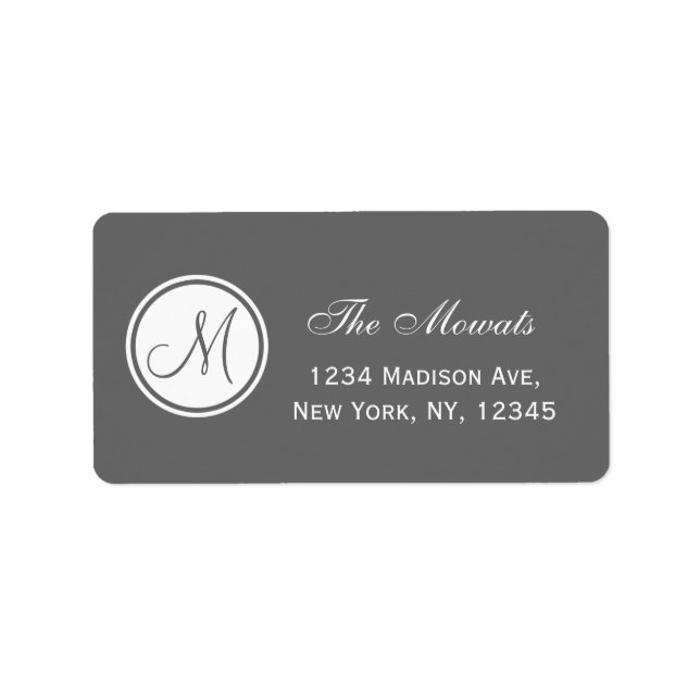 Simple Monogram Initial Grey Address Label (Front)
