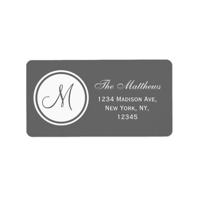 Simple Monogram Initial Grey Address Label (Front)