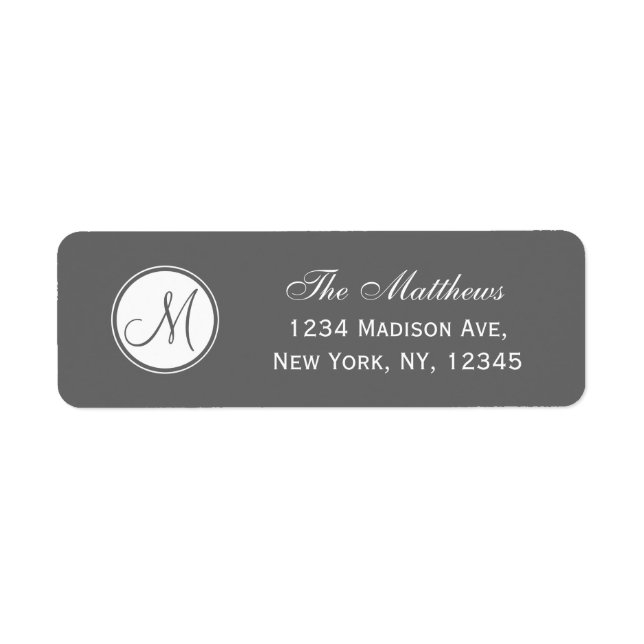 Simple Monogram Initial Grey Return Address Label (Front)