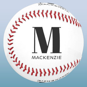 Simple Monogram Initial Name Personalized Baseball