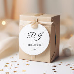 Simple monogram initials thank you wedding classic round sticker<br><div class="desc">Black and white simple minimal classic formal romantic calligraphy traditional style monogram name initials wedding thank you sticker template with two little hearts.             Easy to personalize with bride and groom couple monogram.</div>