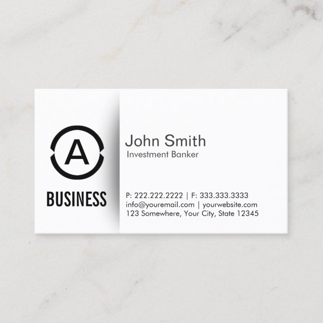 Simple Monogram Investment Banker Business Card (Front)