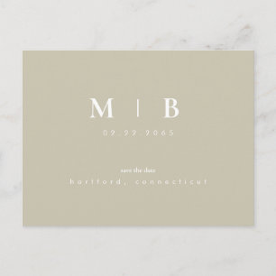 Simple Monogram Khaki Wedding Save the Date  Announcement Postcard