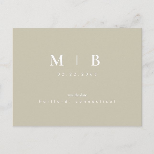 Simple Monogram Khaki Wedding Save the Date  Announcement Postcard (Front)
