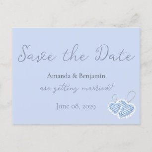Simple Monogram Minimalist Beau Blue Wedding Postcard