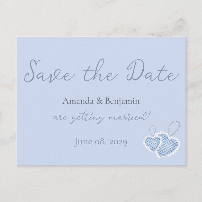 Simple Monogram Minimalist Beau Blue Wedding Postcard (Front)