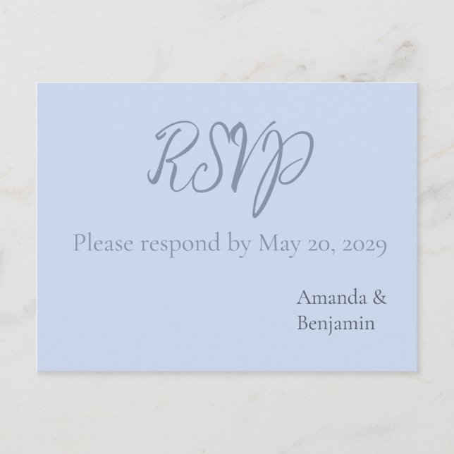 Simple Monogram Minimalist Beau Blue Wedding RSVP Postcard (Front)