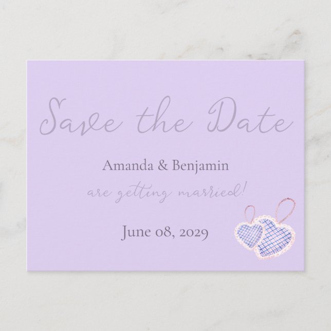 Simple Monogram Minimalist Lavender Wedding Postcard (Front)