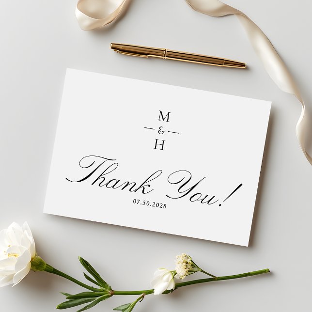 Simple Monogram Minimalist Script Wedding  Thank You Card (Creator Uploaded)