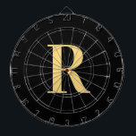Simple Monogram Modern Black Gold Dartboard<br><div class="desc">This is a simple, modern, personalized monogram design. This stylish design is in trending black and gold with stylish typography. It's perfect for a personalized gift or ideal as a stylish new addition to your games room equipment. Simply add your initial letter by typing it into the personalize this text...</div>