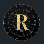 Simple Monogram Modern Black Gold Dartboard<br><div class="desc">This is a simple, modern, personalized monogram design. This stylish design is in trending black and gold with stylish typography. It's perfect for a personalized gift or ideal as a stylish new addition to your games room equipment. Simply add your initial letter by typing it into the personalize this text...</div>