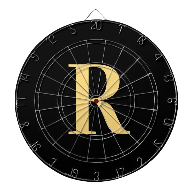 Simple Monogram Modern Black Gold Dartboard (Front)