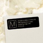 Simple Monogram Modern Black & Gold Return Address<br><div class="desc">Add chic sophisticated style to correspondence with elegant custom monogrammed black and gold return address labels. All text on this template is simple to personalize for any occasion. The modern minimalist design features your initial, name and address printed with simple classic typography. Please note that gold is printed colour, not...</div>