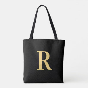Simple Monogram Modern Black Gold Tote Bag