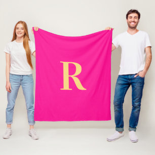 Simple Monogram Modern Hot Pink Fleece Blanket
