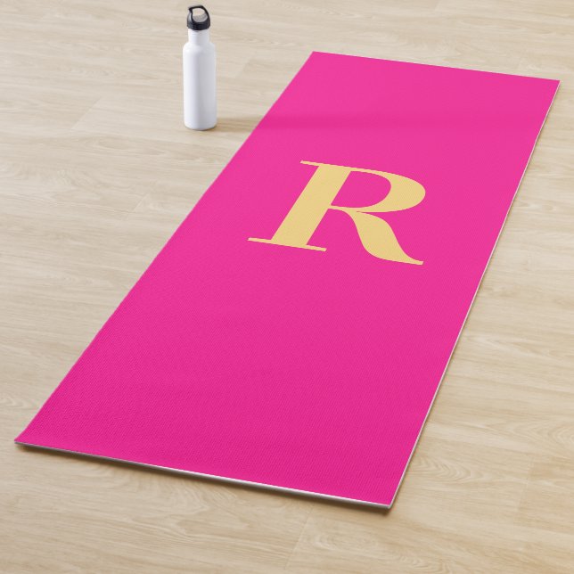 Simple Monogram Modern Hot Pink Yoga Mat (In Situ)