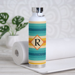 Simple Monogram Multicolor Retro Stripes  Water Bottle