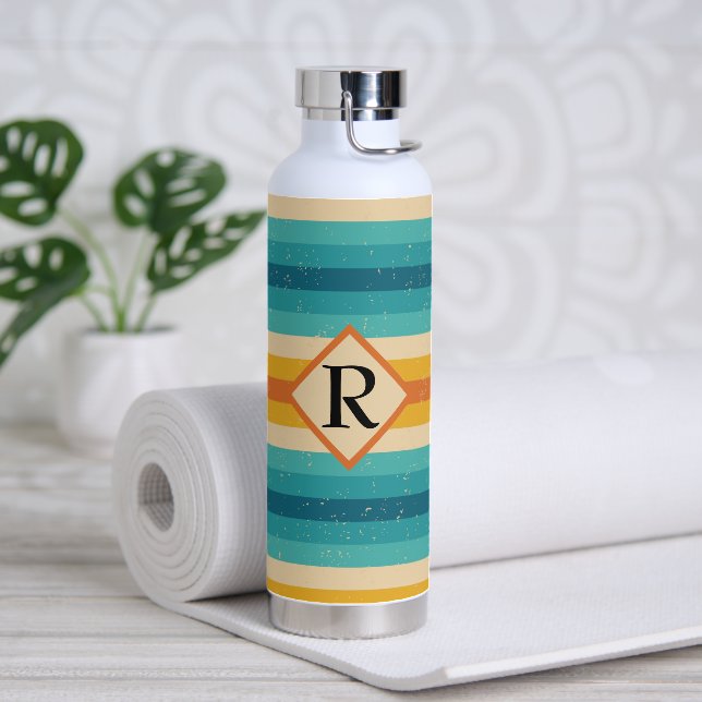 Simple Monogram Multicolor Retro Stripes  Water Bottle (Yoga)