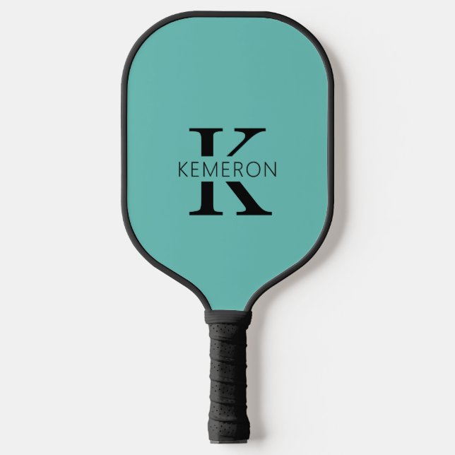 Simple Monogram Name Black and Turquoise Pickleball Paddle (Front)