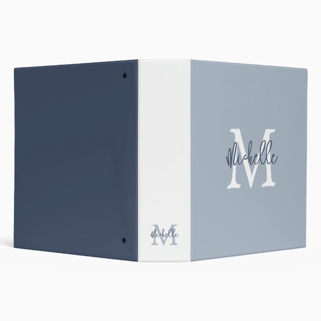 Simple Monogram Name Initial Script Dusty Blue Binder (Background)
