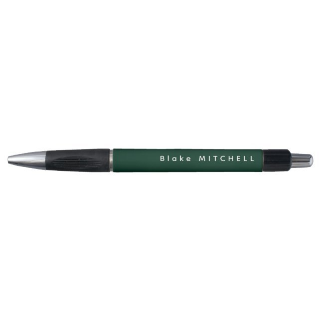 Simple Monogram Name Modern Dark Green Pen (Front)