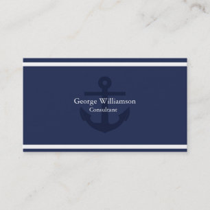 Simple Monogram Nautical Anchor Navy Blue White Business Card